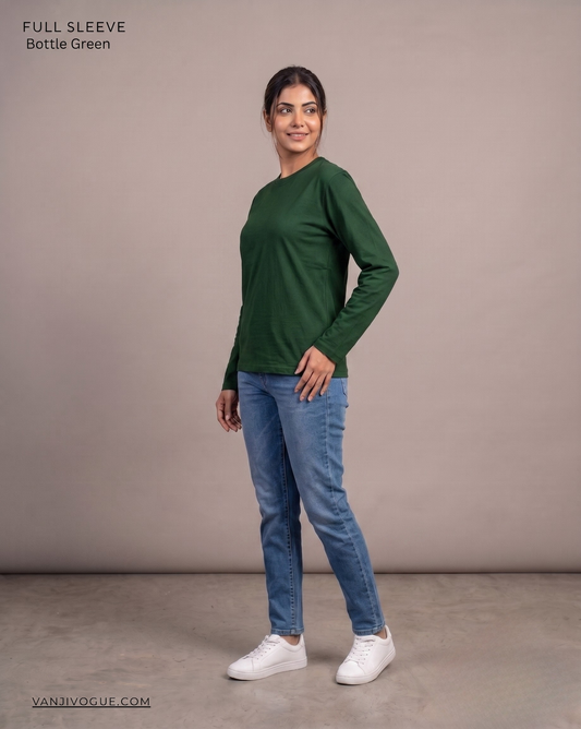 Full Sleeve T-Shirt-Bottle green