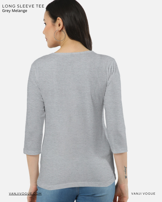 Women's Long Sleeve Tee-Grey Melange