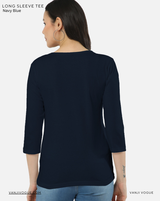 Women's Long Sleeve Tee-Navy Blue