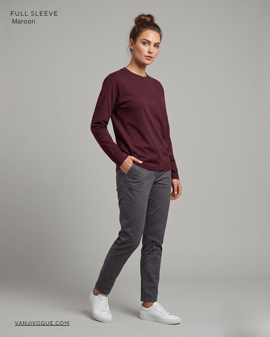 Full Sleeve T-Shirt-Maroon