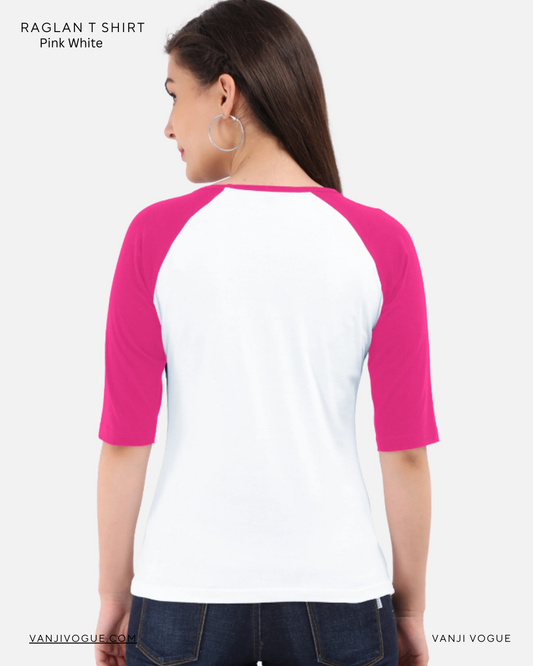 Women's Raglan T-Shirt-Pink White