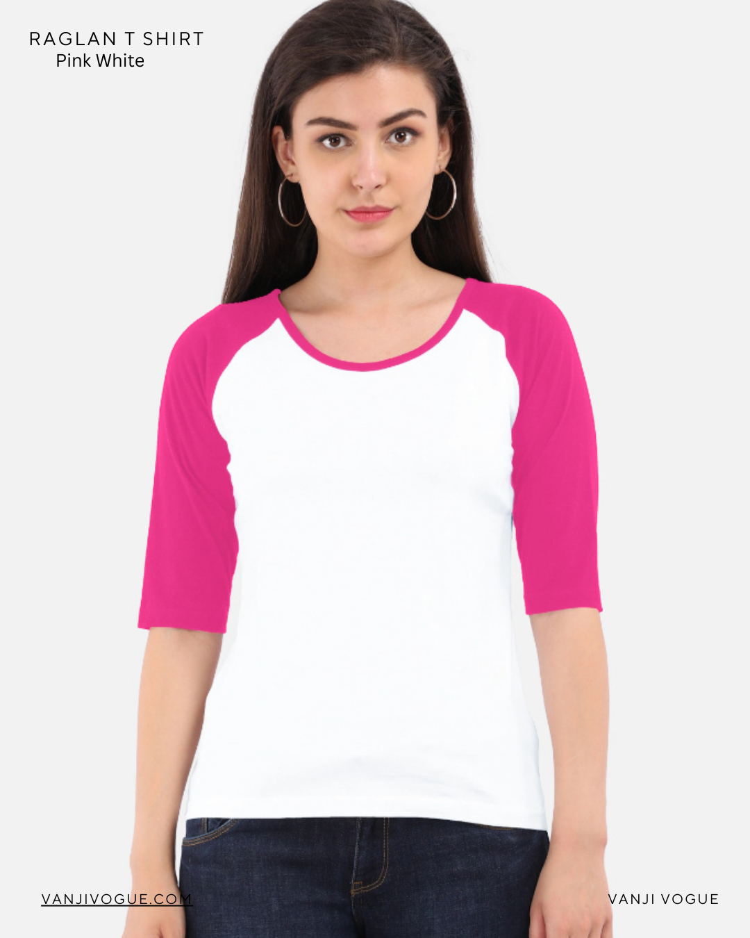 Women's Raglan T-Shirt-Pink White