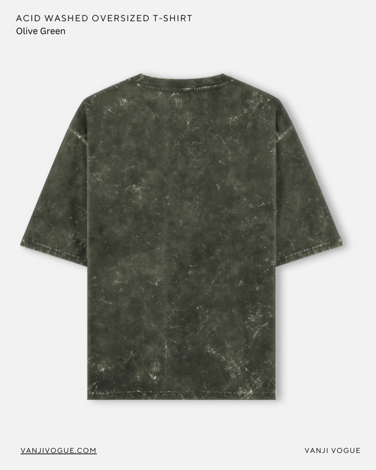 Unisex Acid Washed Oversized Tee - Olive Green