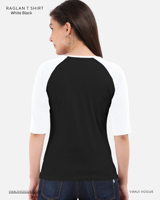 Women's Raglan T-Shirt-White Black