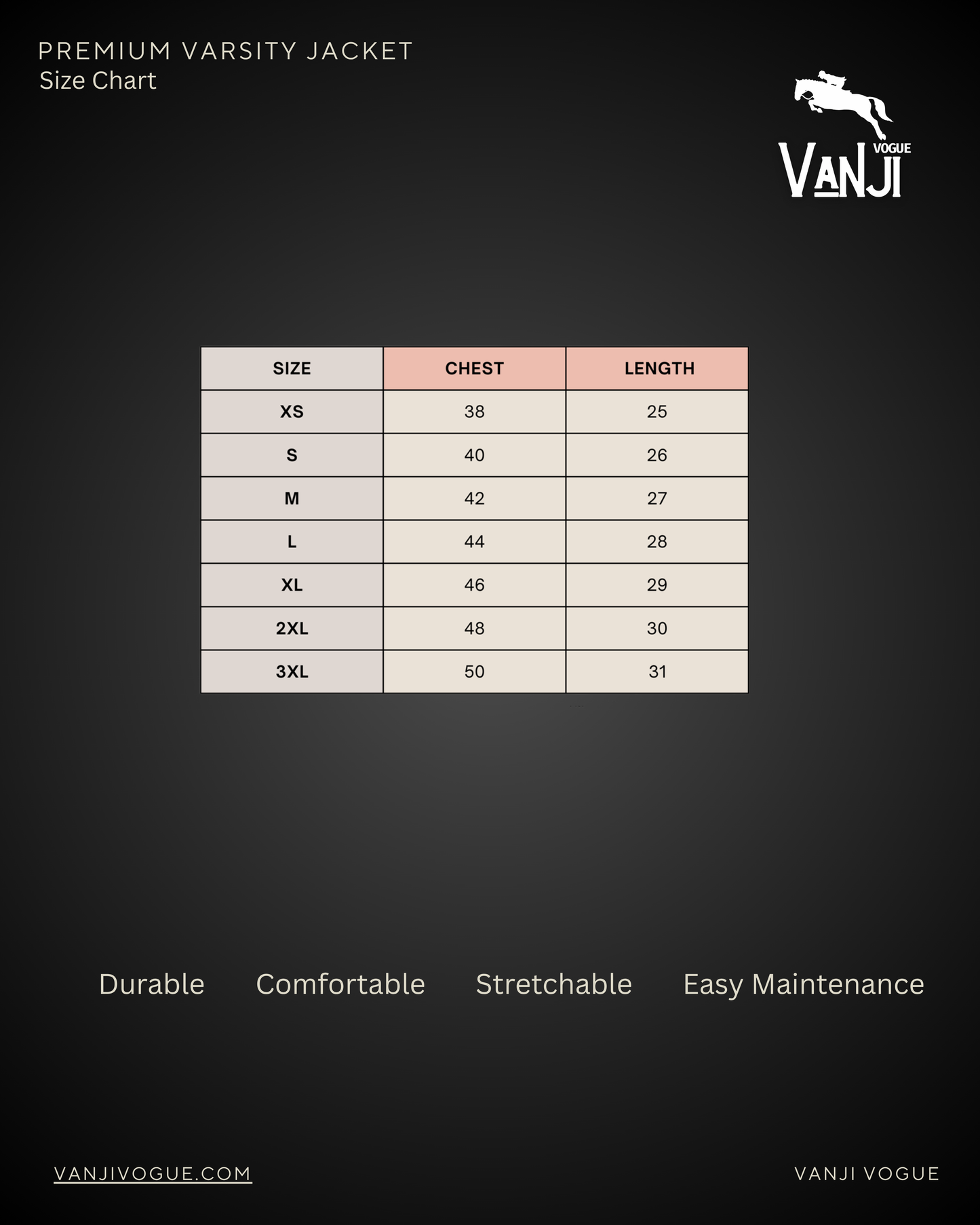 Classic unisex varsity jacket retro streetwear style Size Chart