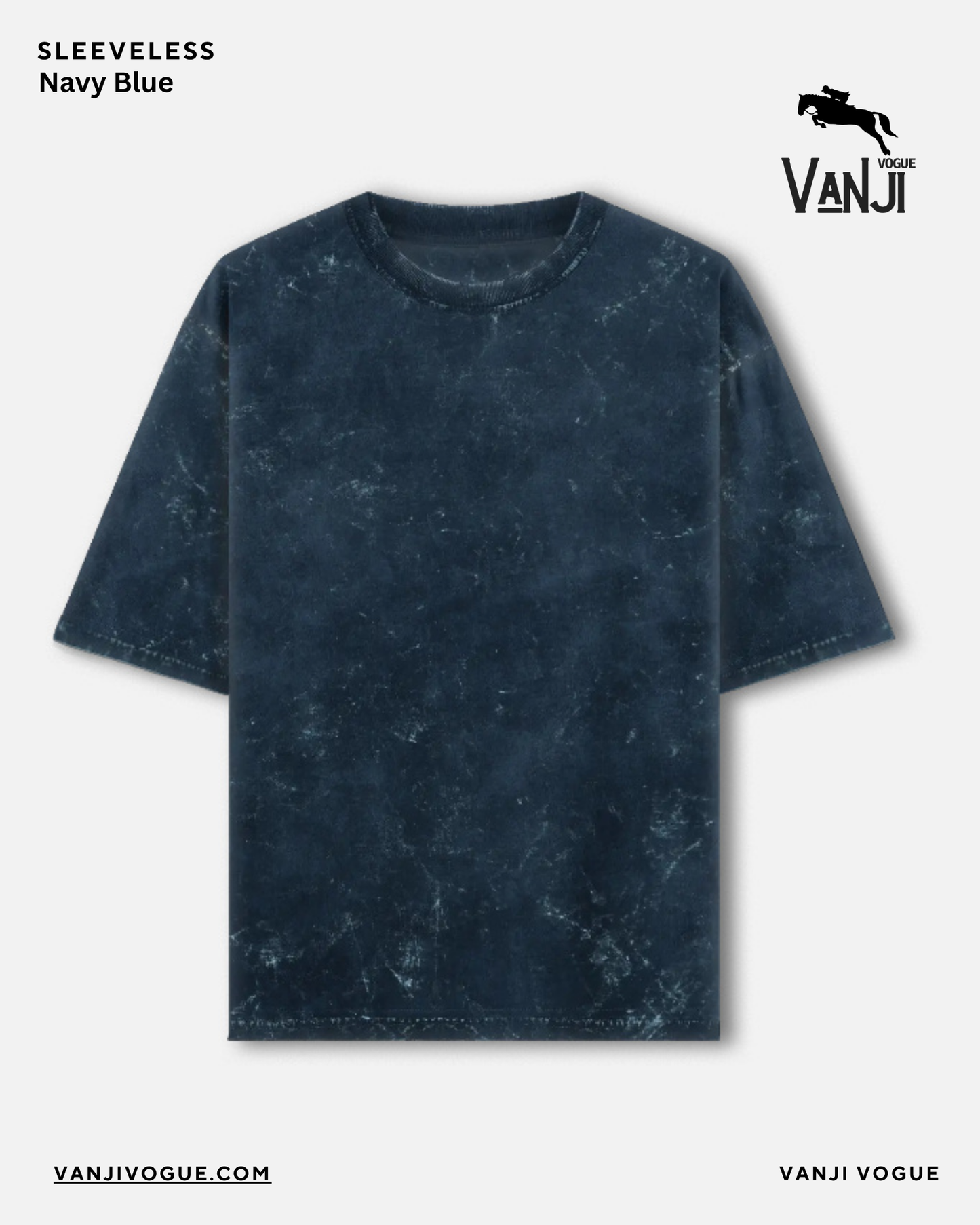 Navy blue acid washed oversized tee round neck tshirt by Qikink with sleeveless design