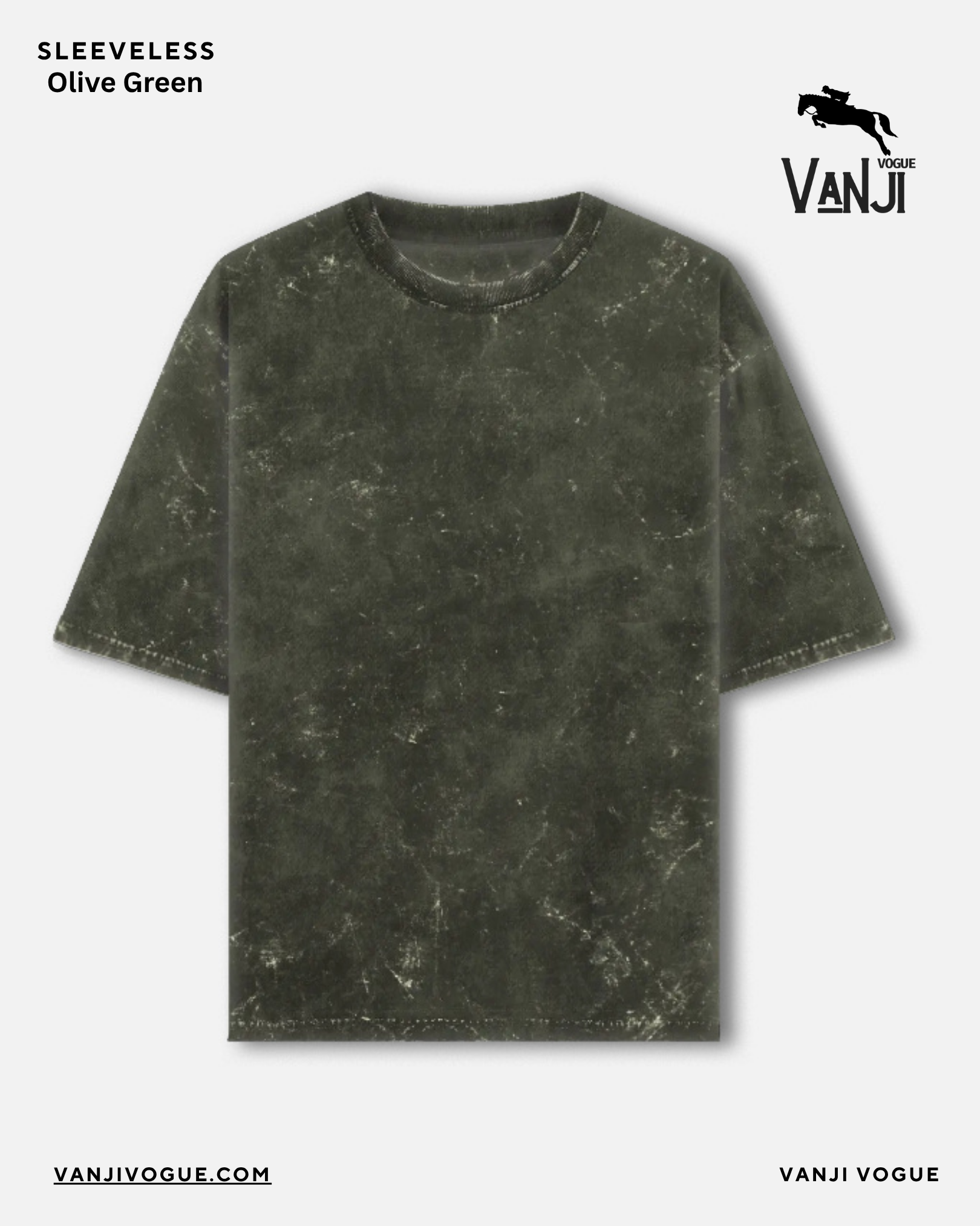 Olive green acid washed oversized tee sleeveless round neck T shirt by Qikink