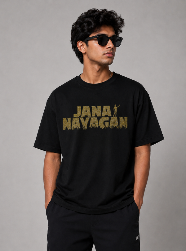 Black Graphic T-Shirt – Jana Nayagan Gold Print