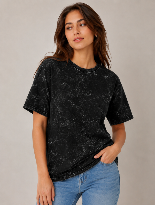 Unisex Acid Washed Oversized Tee- Black — alternate view