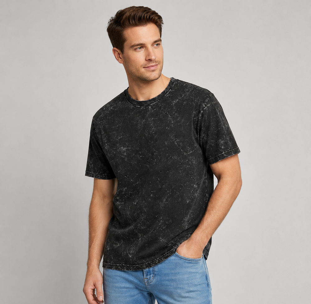 Unisex Acid Washed Oversized Tee- Black - view 1