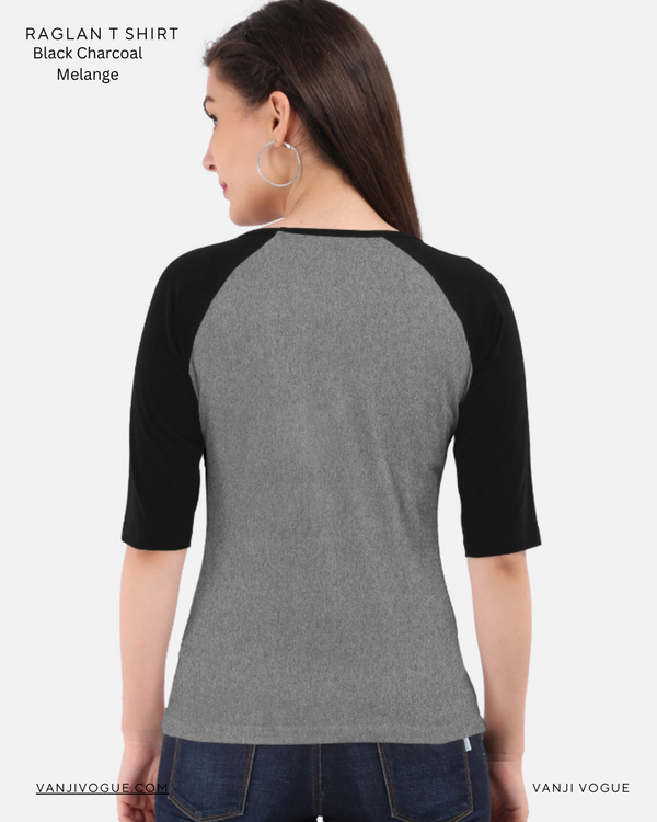 Women's Raglan T-Shirt-Black Charcoal Melange — alternate view