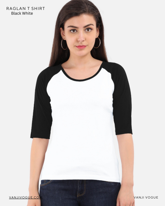 Women's Raglan T-Shirt-Black White