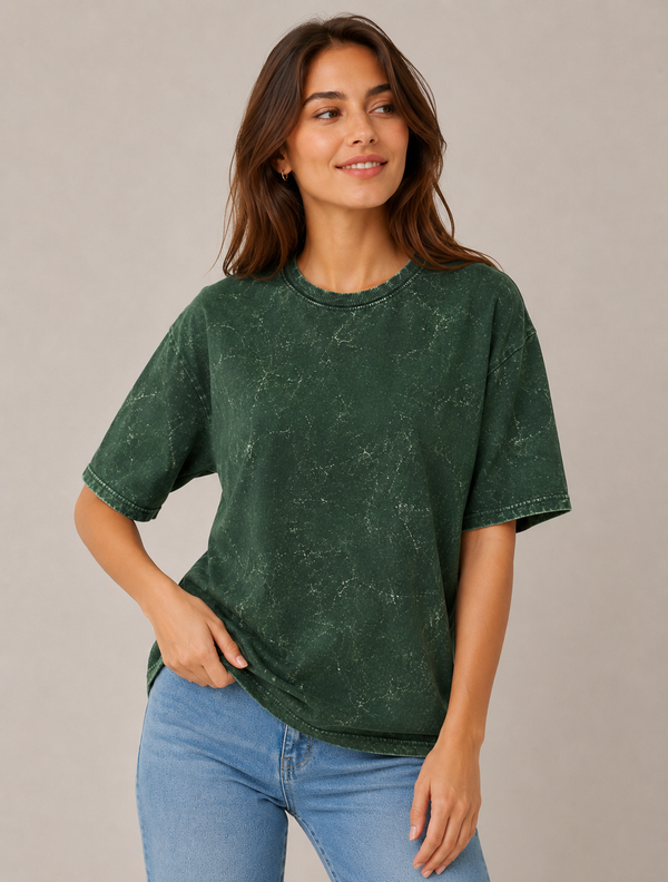 Unisex Acid Washed Oversized Tee-Bottle Green