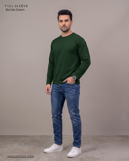 Full Sleeve T-Shirt-Bottle green