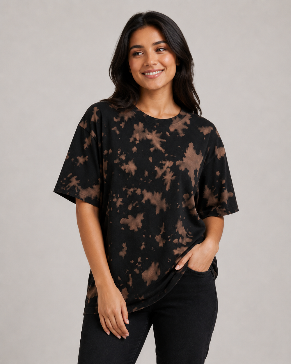 Unisex Tie Dye Oversized T-Shirt-Brown Black - view 2