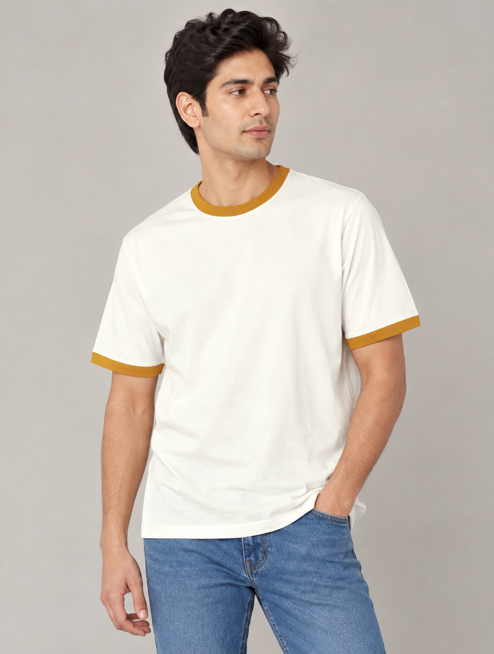 Mustard Yellow & Off-White Ringer T-Shirt - view 1