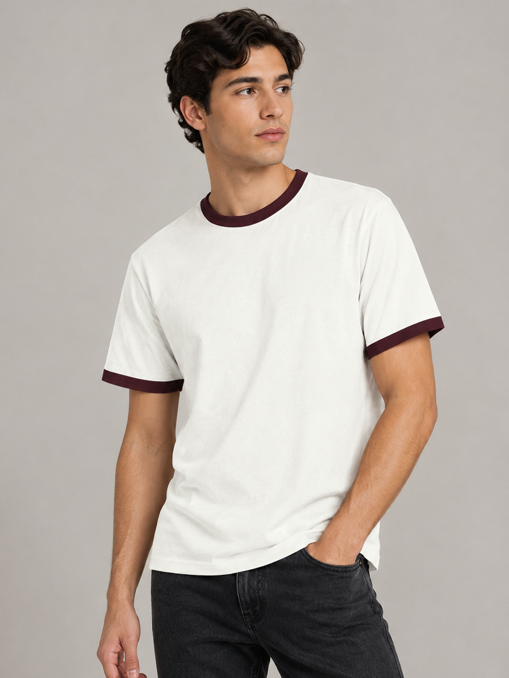 Maroon & Off-White Ringer T-Shirt - view 2