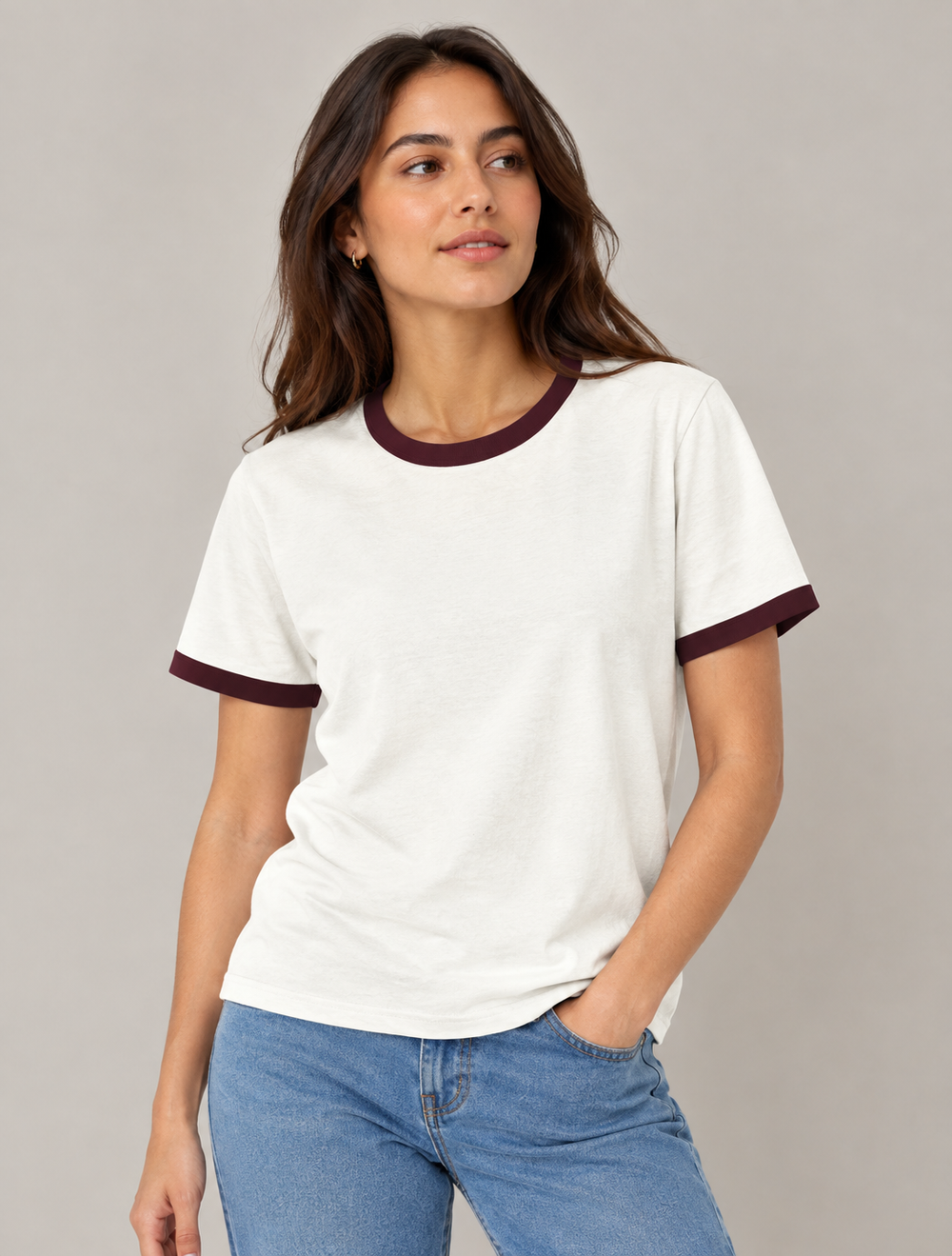 Maroon & Off-White Ringer T-Shirt - view 1