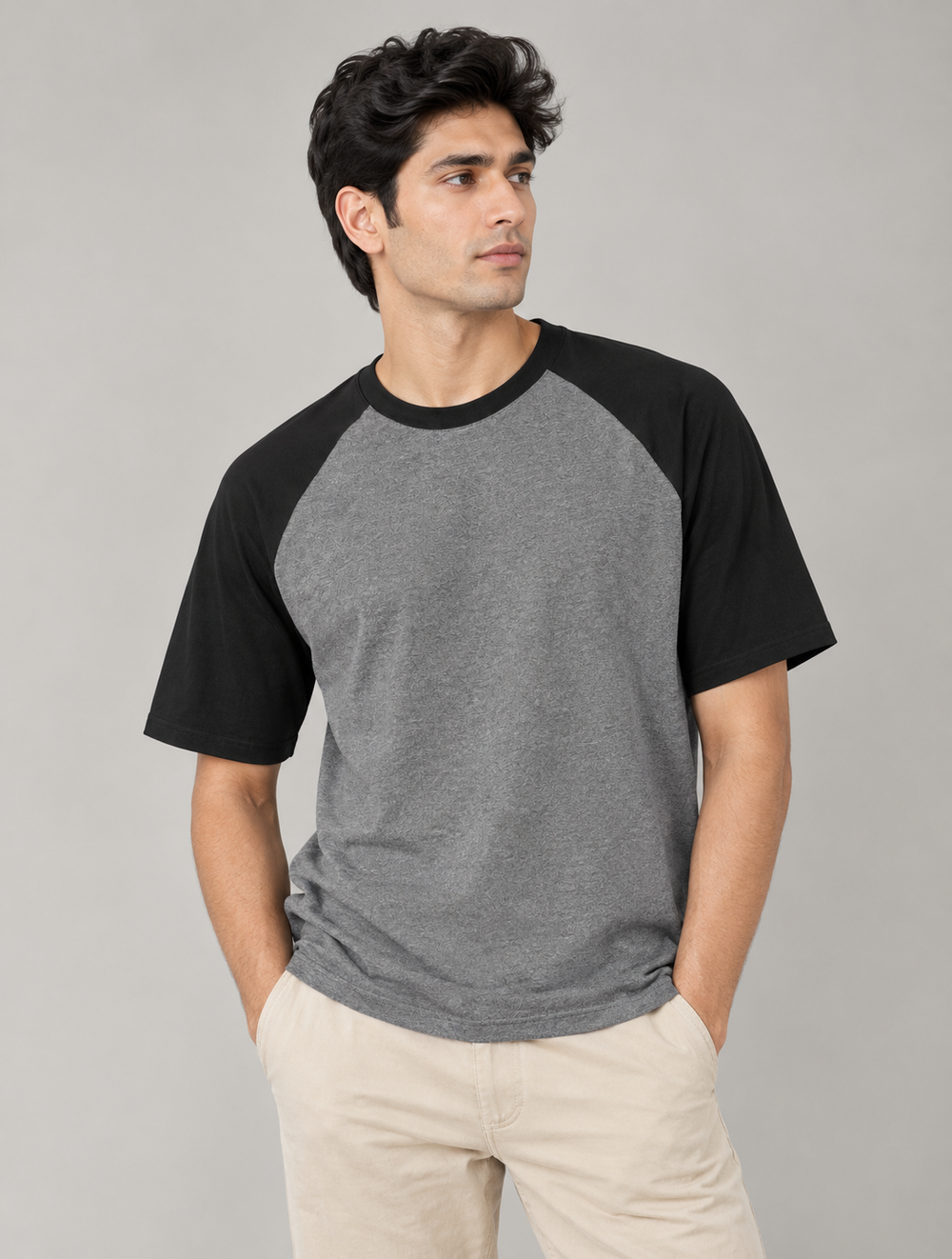 Unisex Oversized Raglan- Black Charcoal Melange - view 1