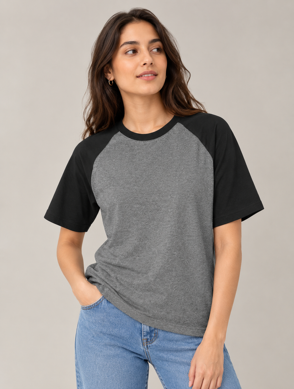 Unisex Oversized Raglan- Black Charcoal Melange — alternate view