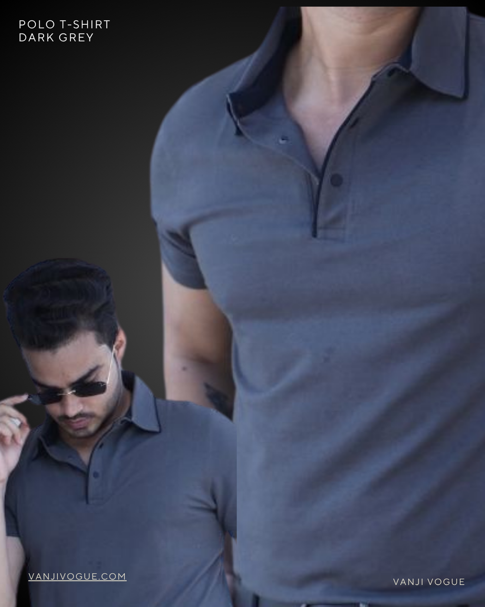 Premium Cotton Polo T Shirt for Unisex - Dark Grey - view 1
