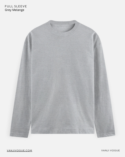 Men's Full Sleeve T-Shirt-Grey Melange