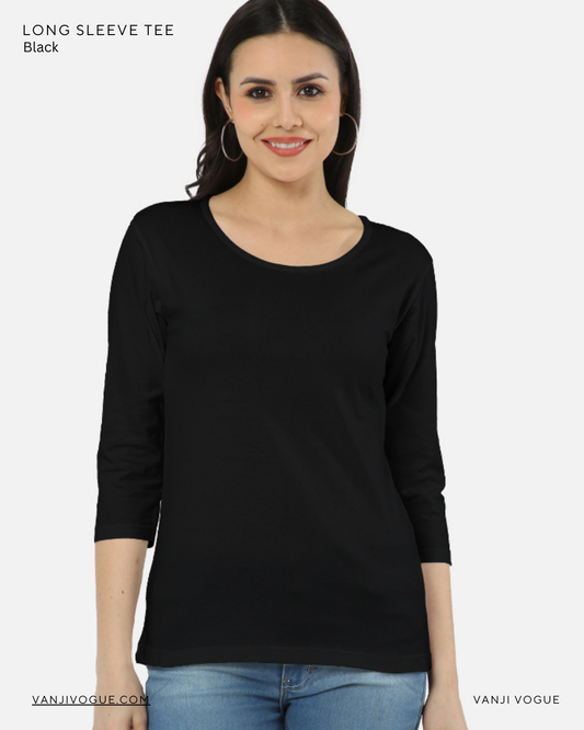Women's Long Sleeve Tee-Black