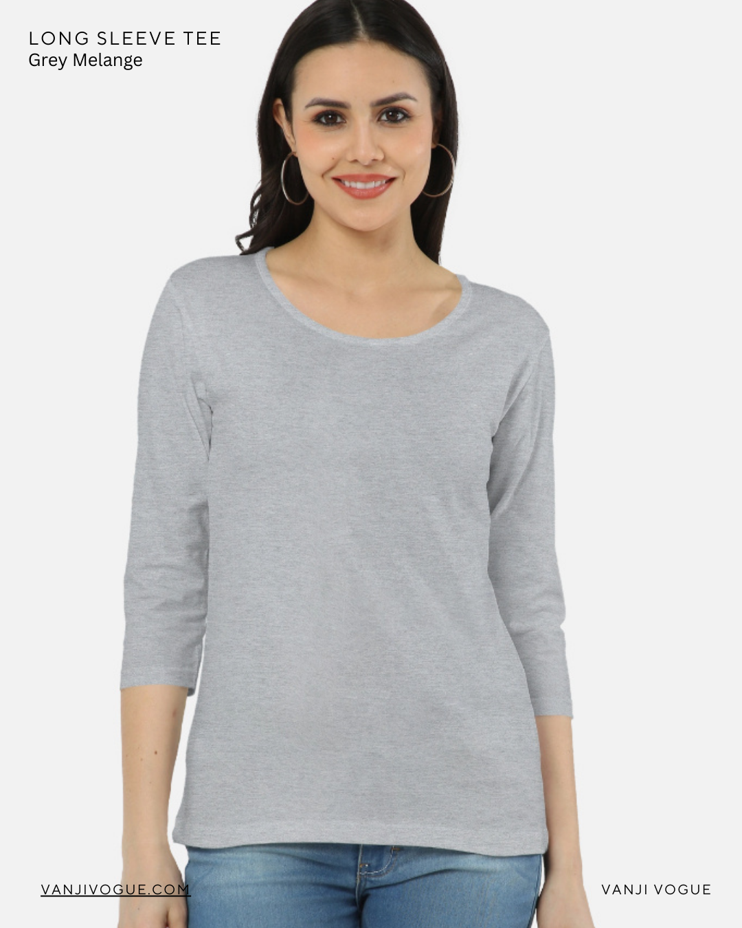 Women's Long Sleeve Tee-Grey Melange