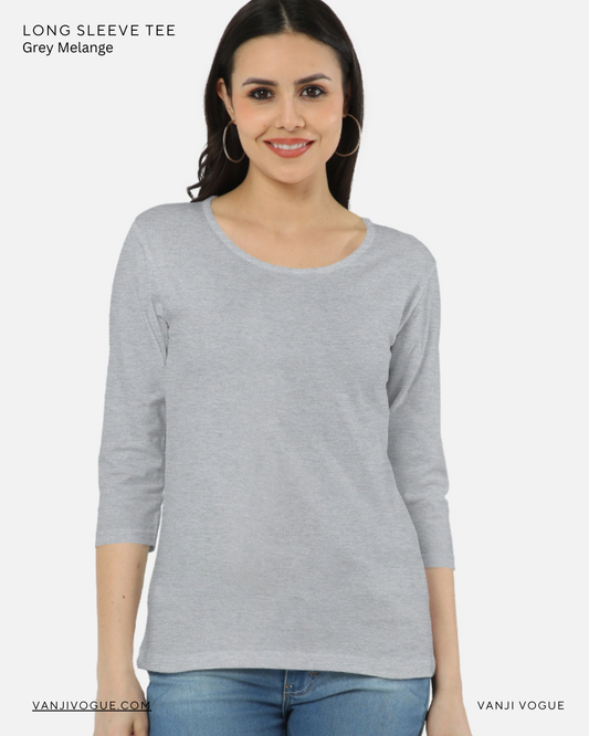 Women's Long Sleeve Tee-Grey Melange