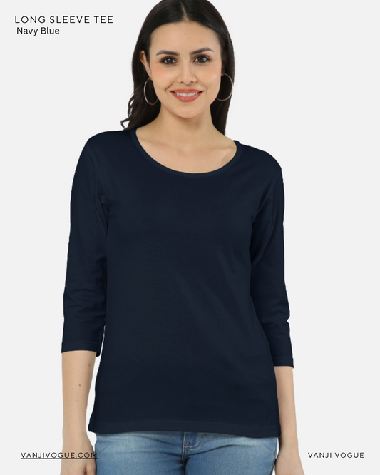 Women's Long Sleeve Tee-Navy Blue