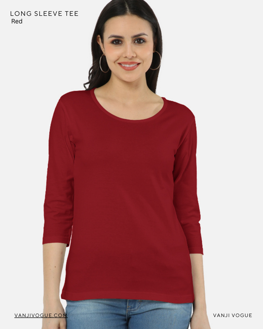 Women's Long Sleeve Tee-Red