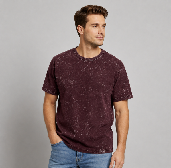 Unisex Acid Washed Oversized Tee-Maroon