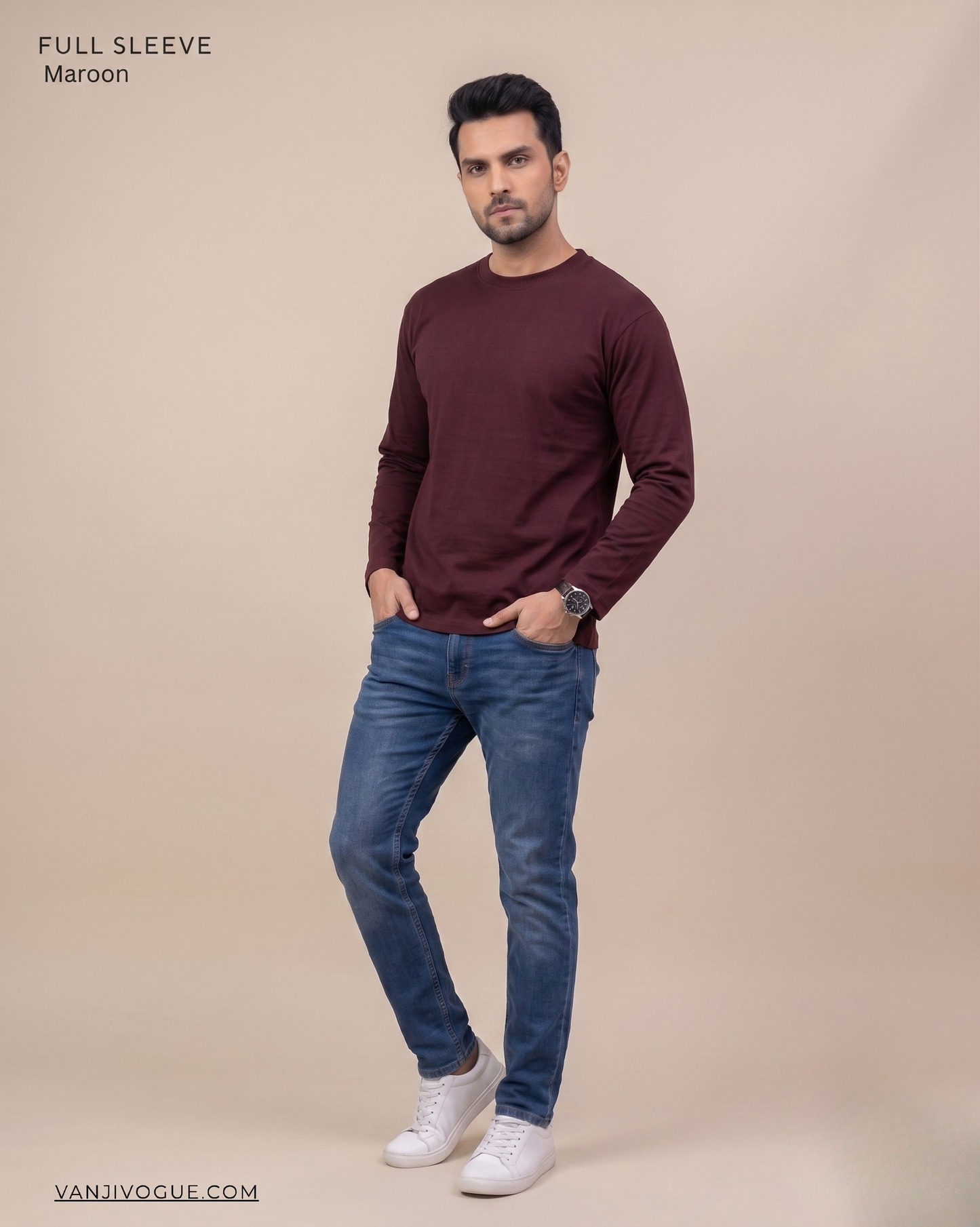 Full Sleeve T-Shirt-Maroon