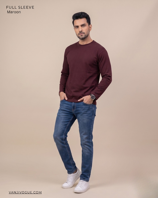 Full Sleeve T-Shirt-Maroon