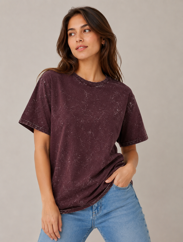Unisex Acid Washed Oversized Tee-Maroon — alternate view