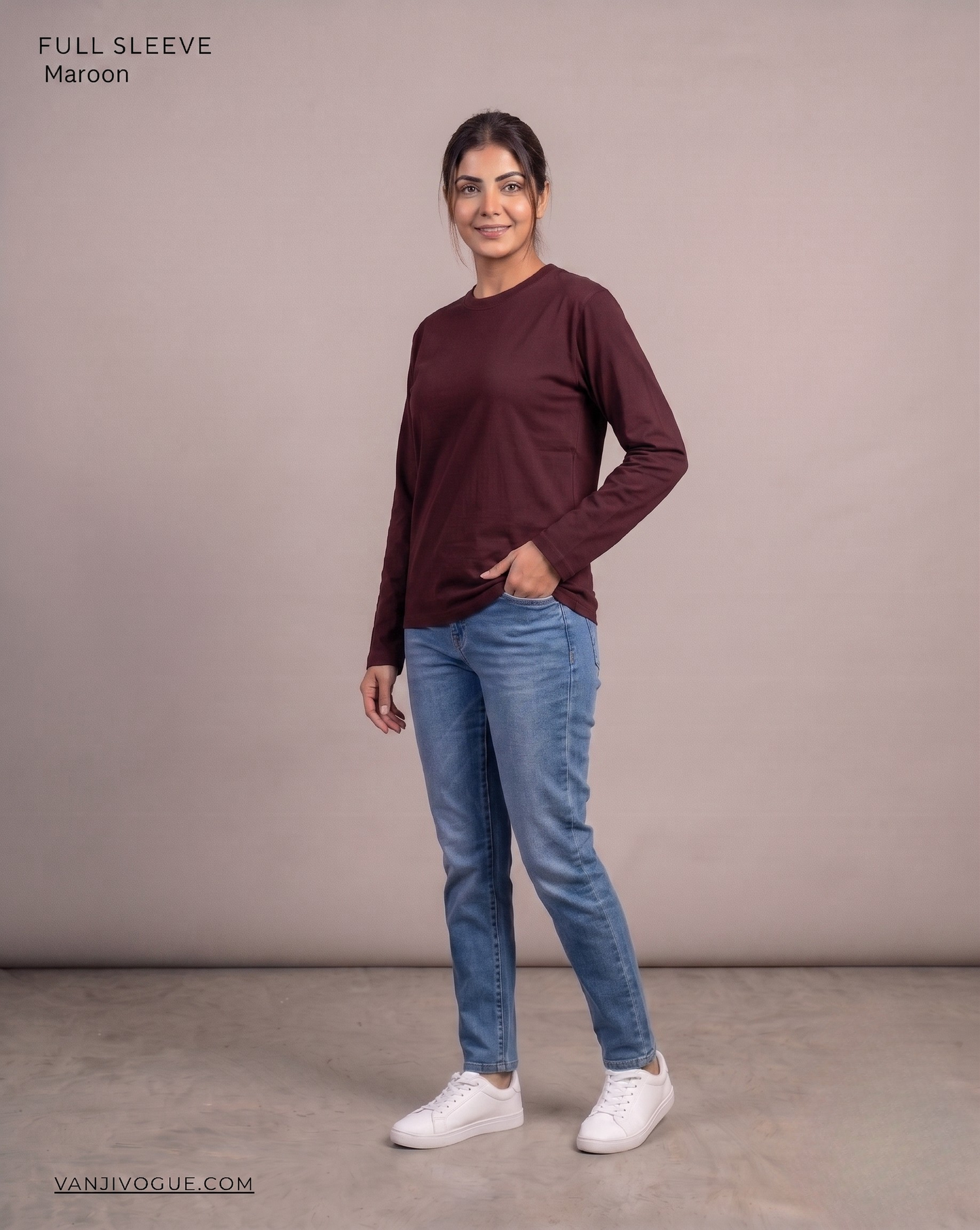 Full Sleeve T-Shirt-Maroon