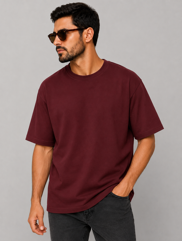 Unisex Oversized Classic T-Shirt-Maroon — alternate view