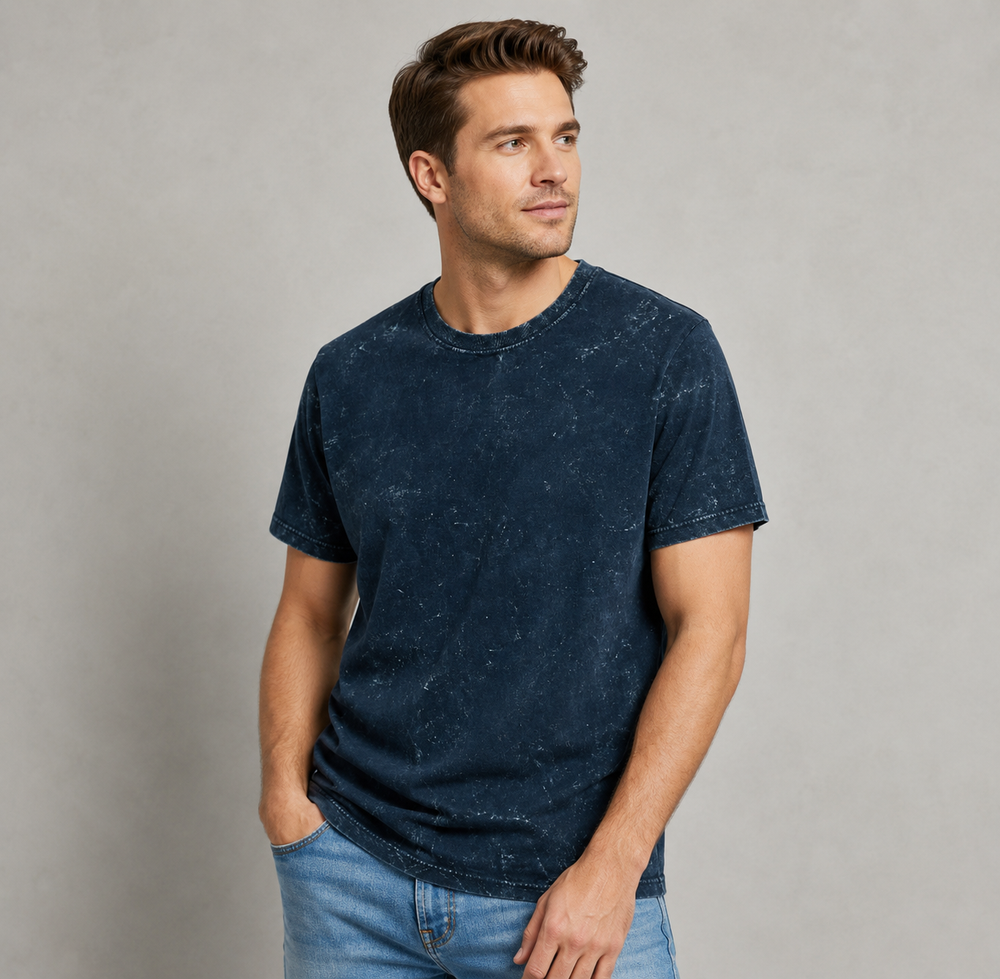 Unisex Acid Washed Oversized Tee - Navy Blue - view 1