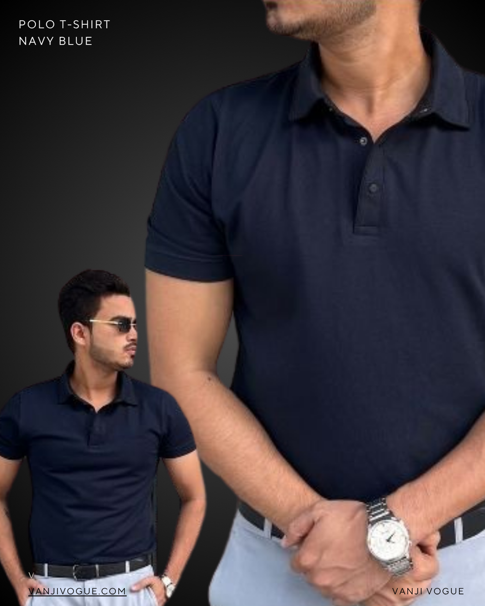Premium Cotton Polo T Shirt for Unisex - Navy Blue - view 1