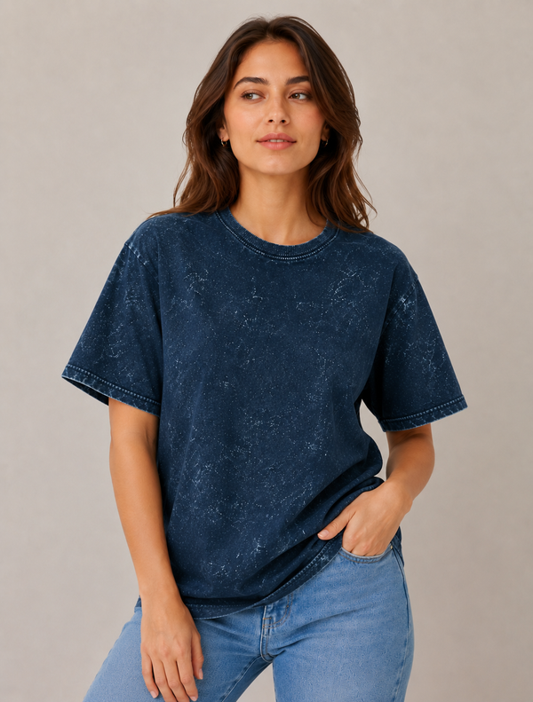 Unisex Acid Washed Oversized Tee - Navy Blue — alternate view