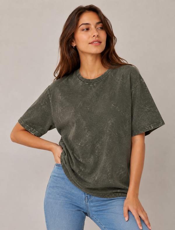 Unisex Acid Washed Oversized Tee - Olive Green — alternate view
