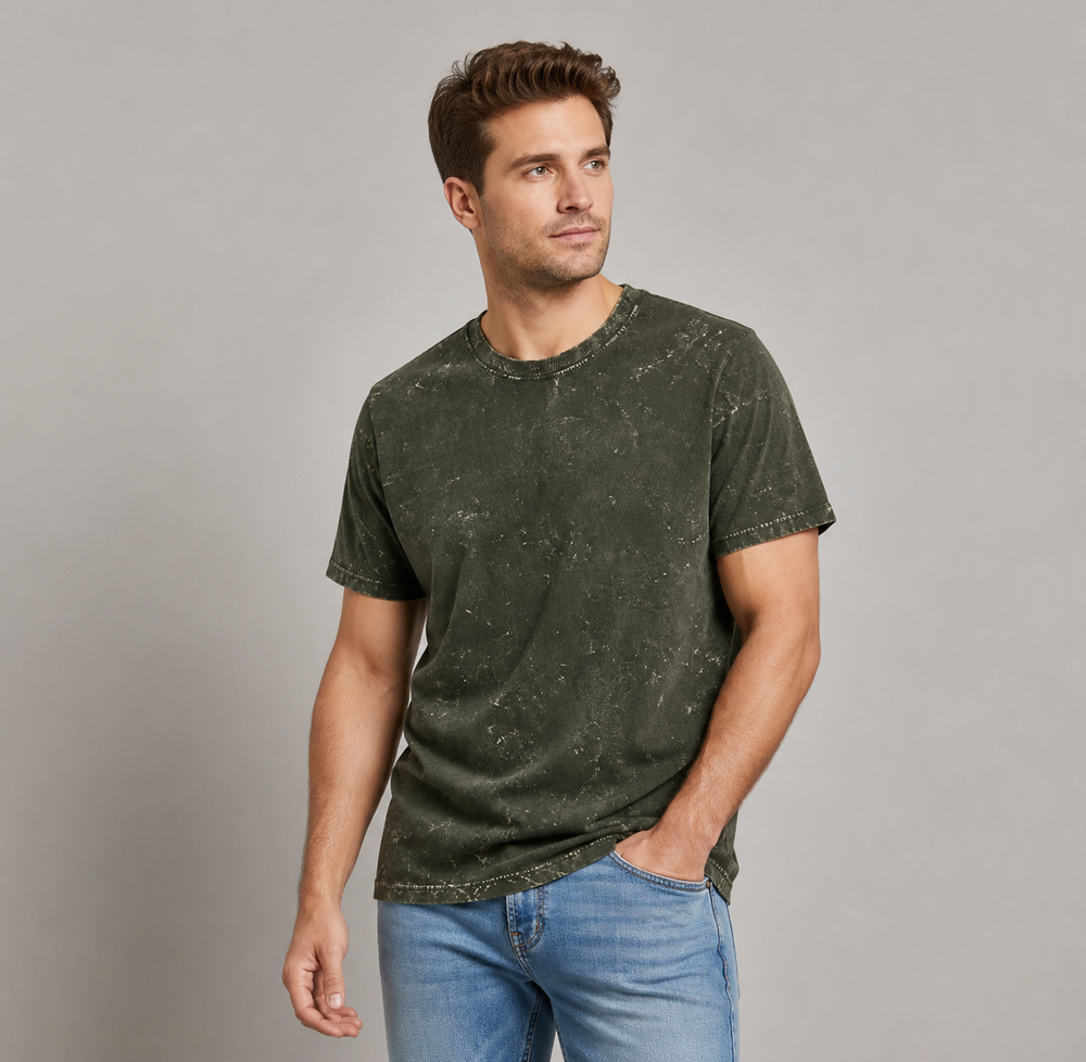 Unisex Acid Washed Oversized Tee - Olive Green - view 1
