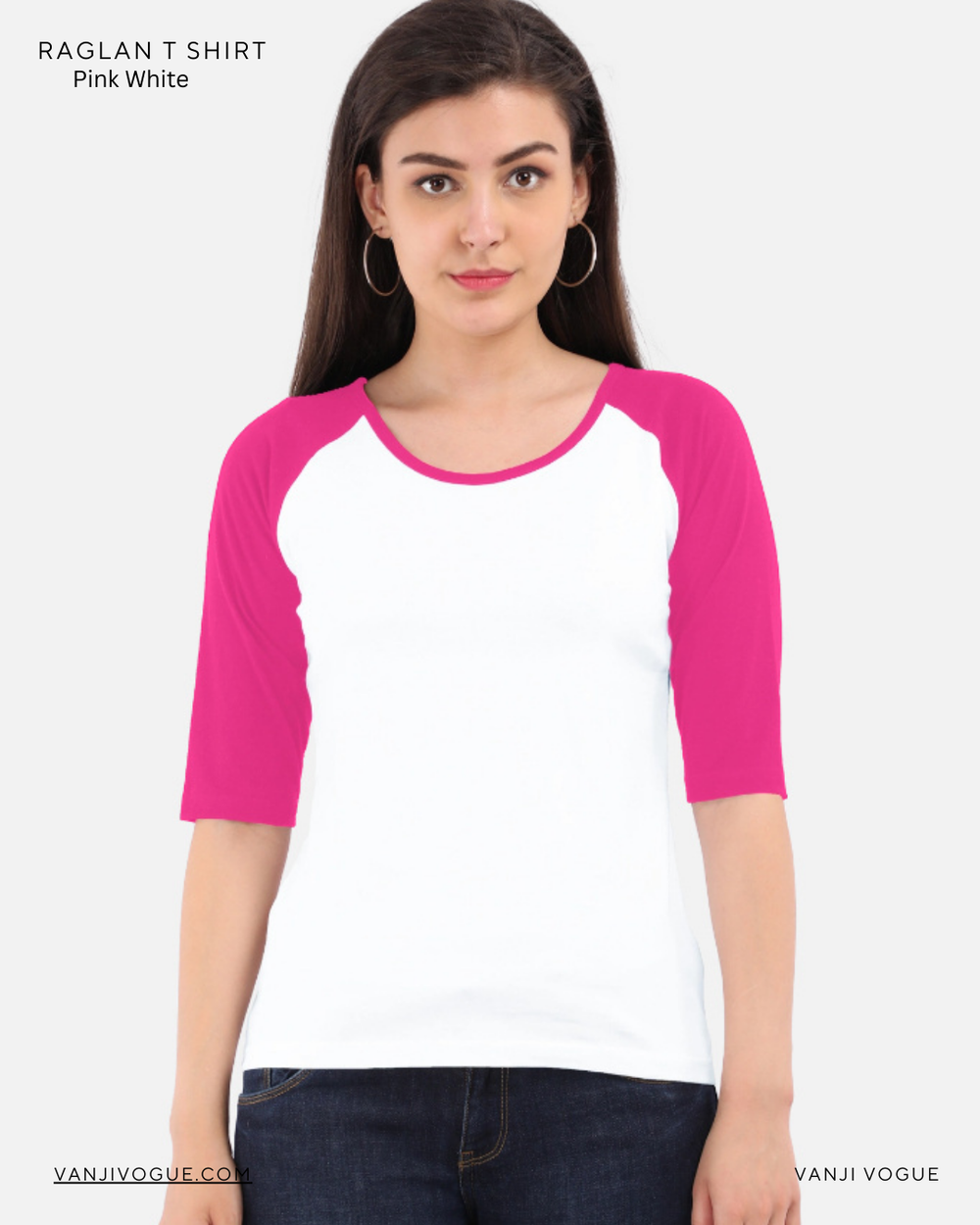 Women's Raglan T-Shirt-Pink White - view 1