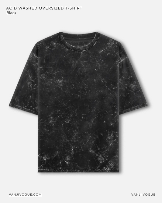 Unisex Acid Washed Oversized Tee- Black