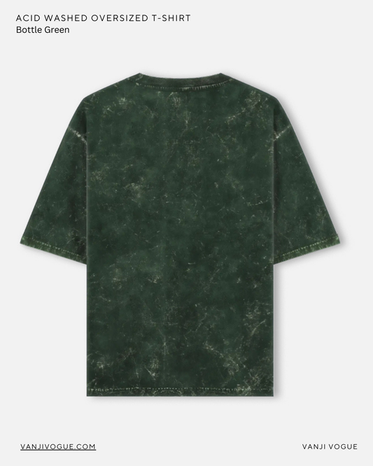 Unisex Acid Washed Oversized Tee-Bottle Green