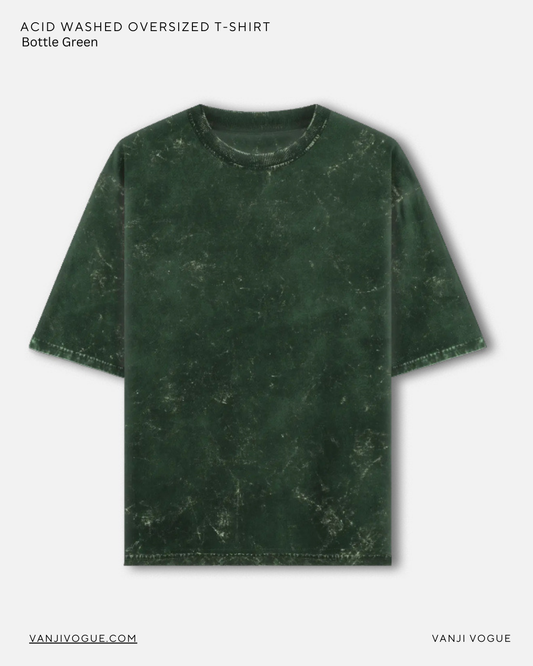 Unisex Acid Washed Oversized Tee-Bottle Green