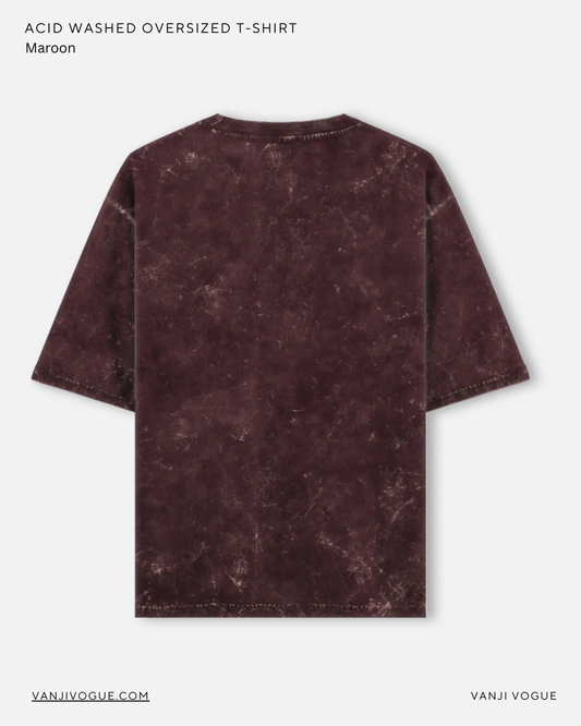 Unisex Acid Washed Oversized Tee-Maroon