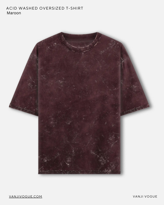 Unisex Acid Washed Oversized Tee-Maroon