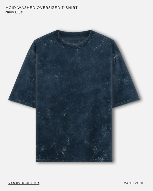 Unisex Acid Washed Oversized Tee - Navy Blue