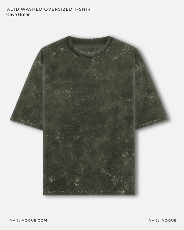 Unisex Acid Washed Oversized Tee - Olive Green